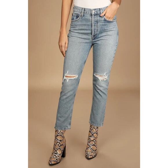 AGOLDE NWOT Women's Riley Distressed High Rise Straight Cropped Jeans Size 28